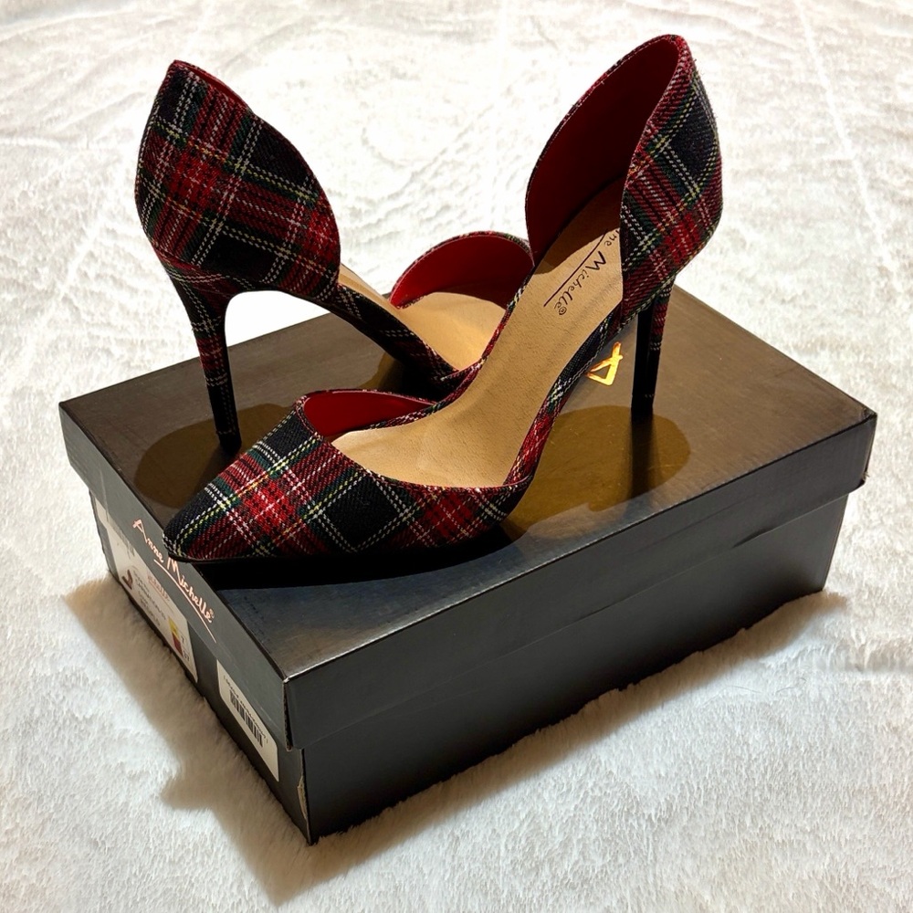 Anne Michelle Christmas Tartan Red and Black Heels